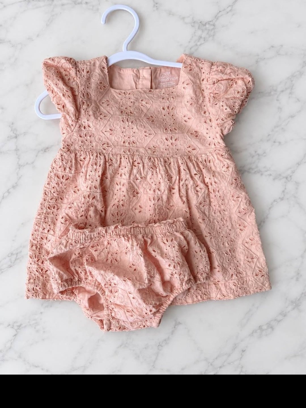 Vineyard Vines Peach Eyelet Baby Dress & Bloomers Set - Soft Summer Style